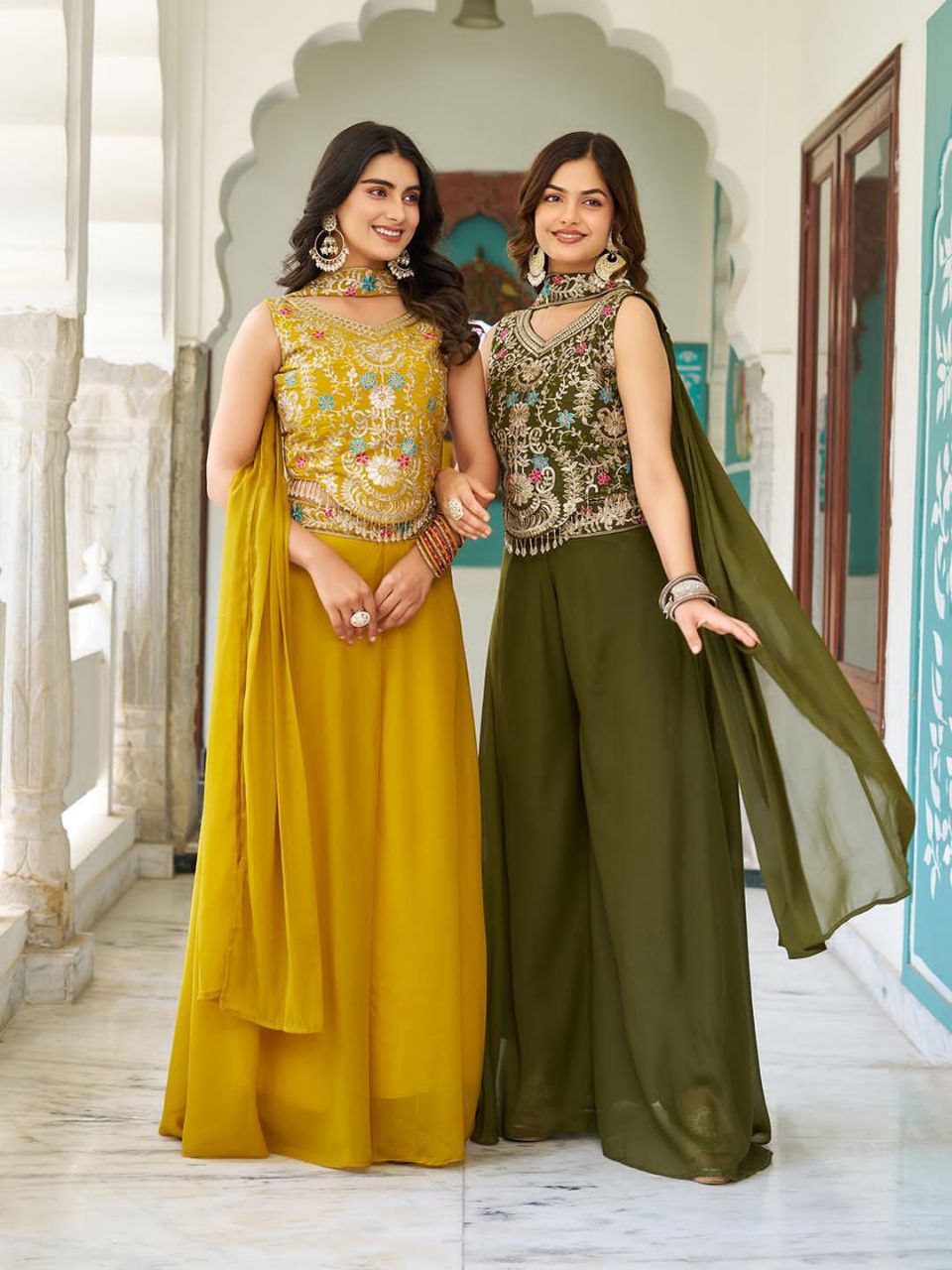 Designer Plazzo Set with Dupatta | Embroidered Georgette Blouse | Fully Stitched