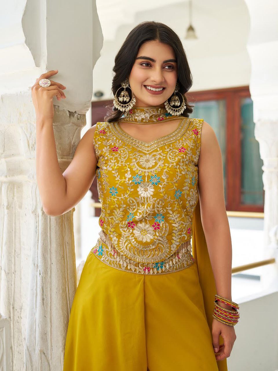 Designer Plazzo Set with Dupatta | Embroidered Georgette Blouse | Fully Stitched