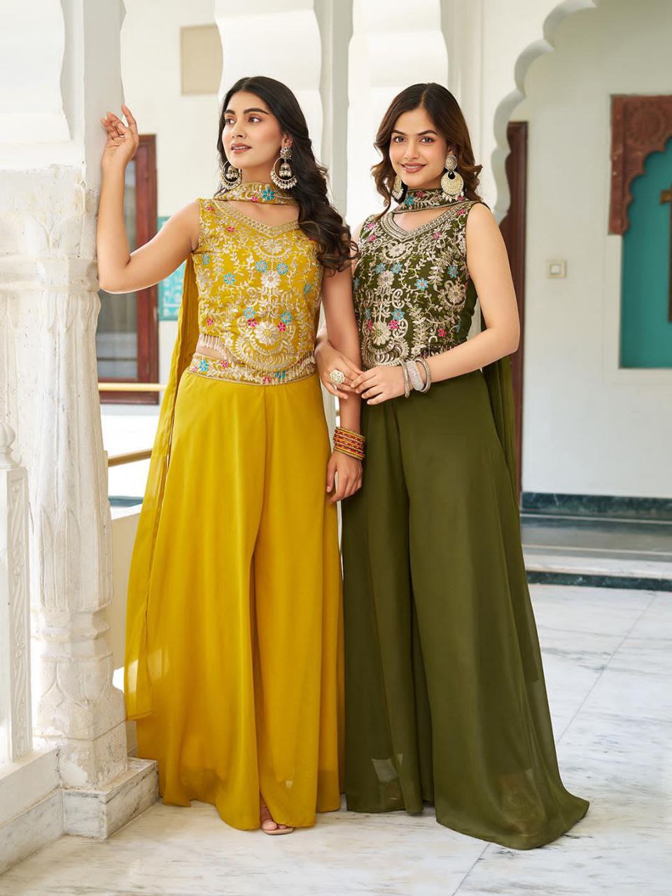 Designer Plazzo Set with Dupatta | Embroidered Georgette Blouse | Fully Stitched