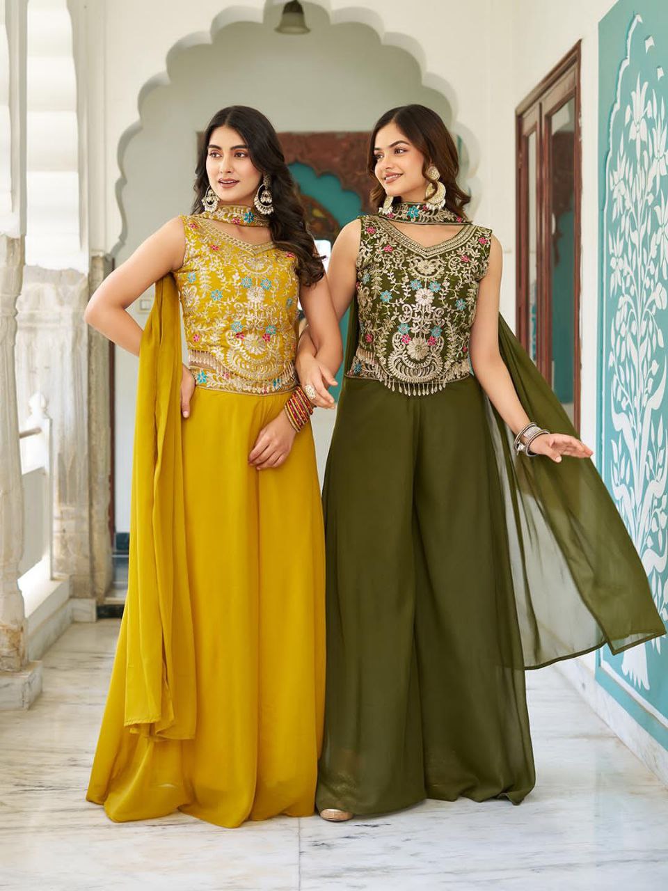 Designer Plazzo Set with Dupatta | Embroidered Georgette Blouse | Fully Stitched