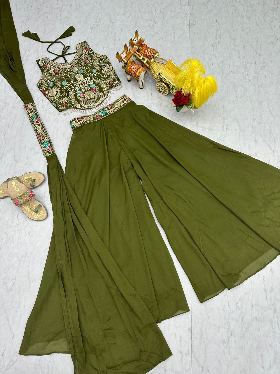 Designer Plazzo Set with Dupatta | Embroidered Georgette Blouse | Fully Stitched