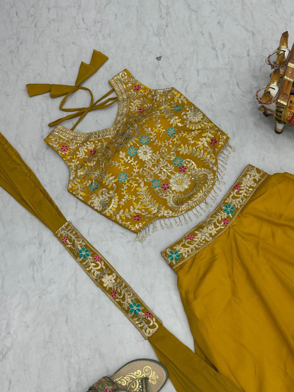 Designer Plazzo Set with Dupatta | Embroidered Georgette Blouse | Fully Stitched