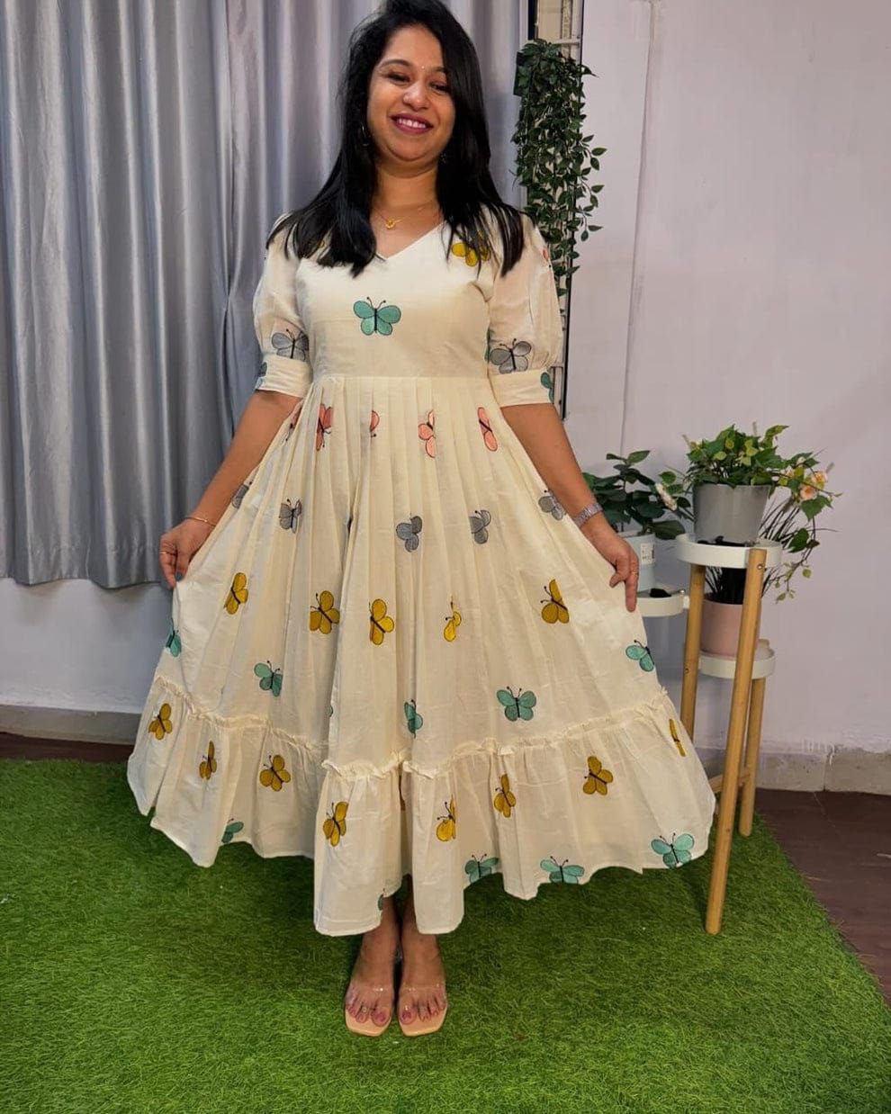 Designer Pour Cotton Flair Dress with Thread Work | Sizes XS–XXL | Back Zip | Fully Stitched