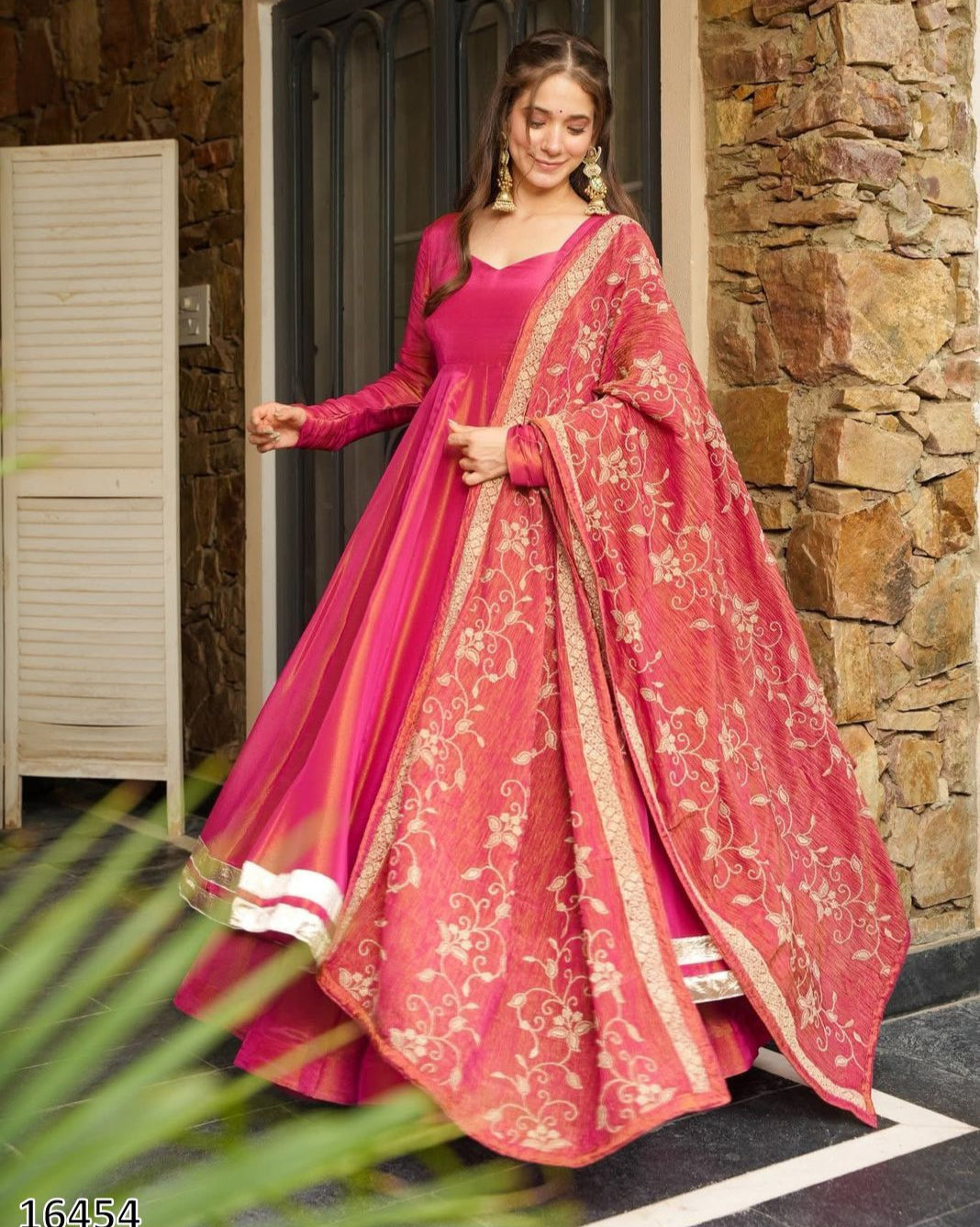 Karwa Chauth Dress: Designer Roman Simmer Silk Embroidered Suit Set with Dupatta