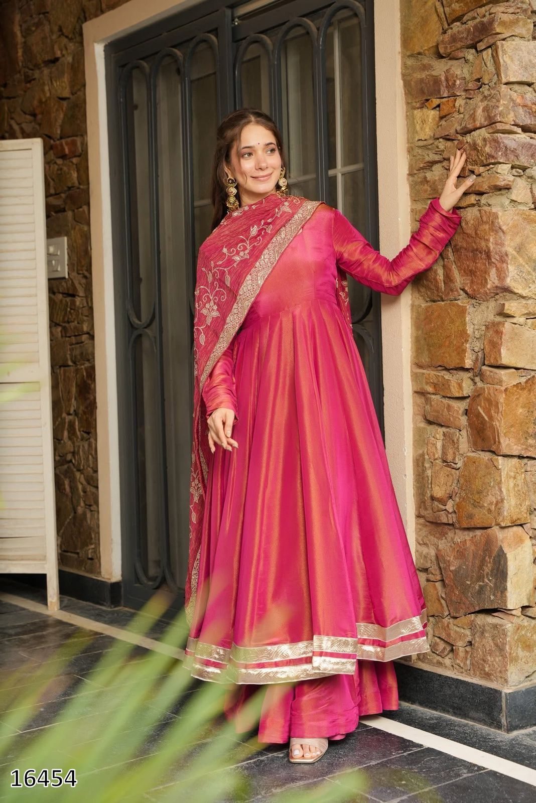 Karwa Chauth Dress: Designer Roman Simmer Silk Embroidered Suit Set with Dupatta