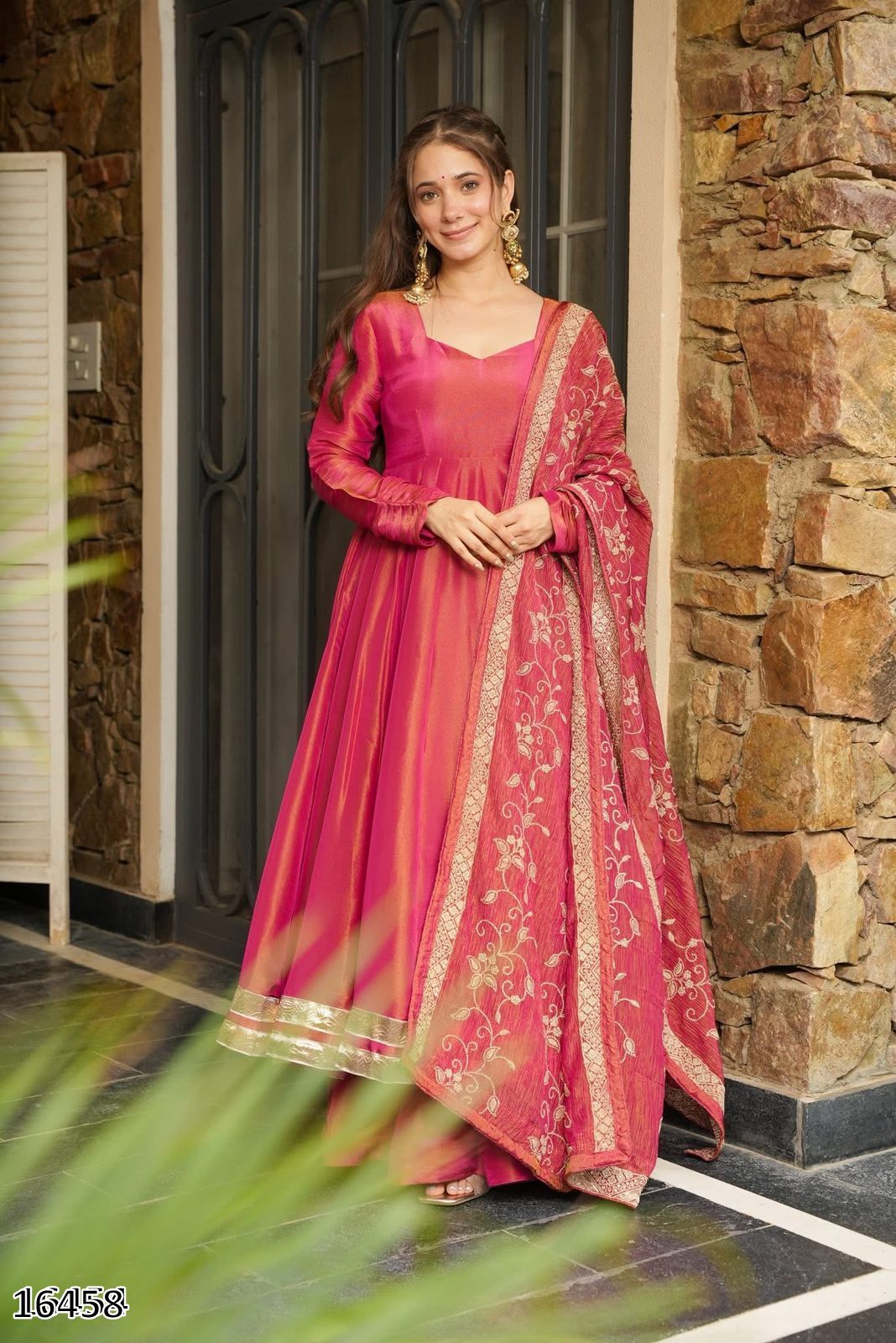 Karwa Chauth Dress: Designer Roman Simmer Silk Embroidered Suit Set with Dupatta