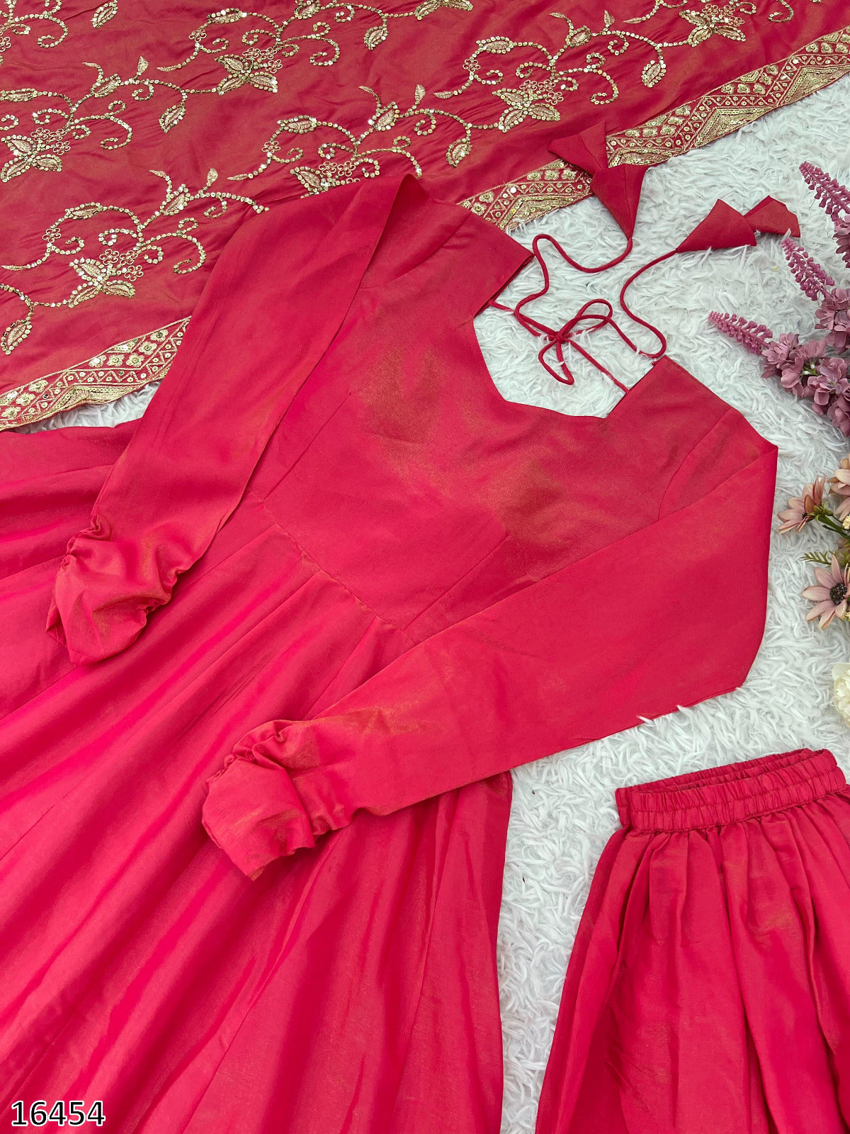 Karwa Chauth Dress: Designer Roman Simmer Silk Embroidered Suit Set with Dupatta