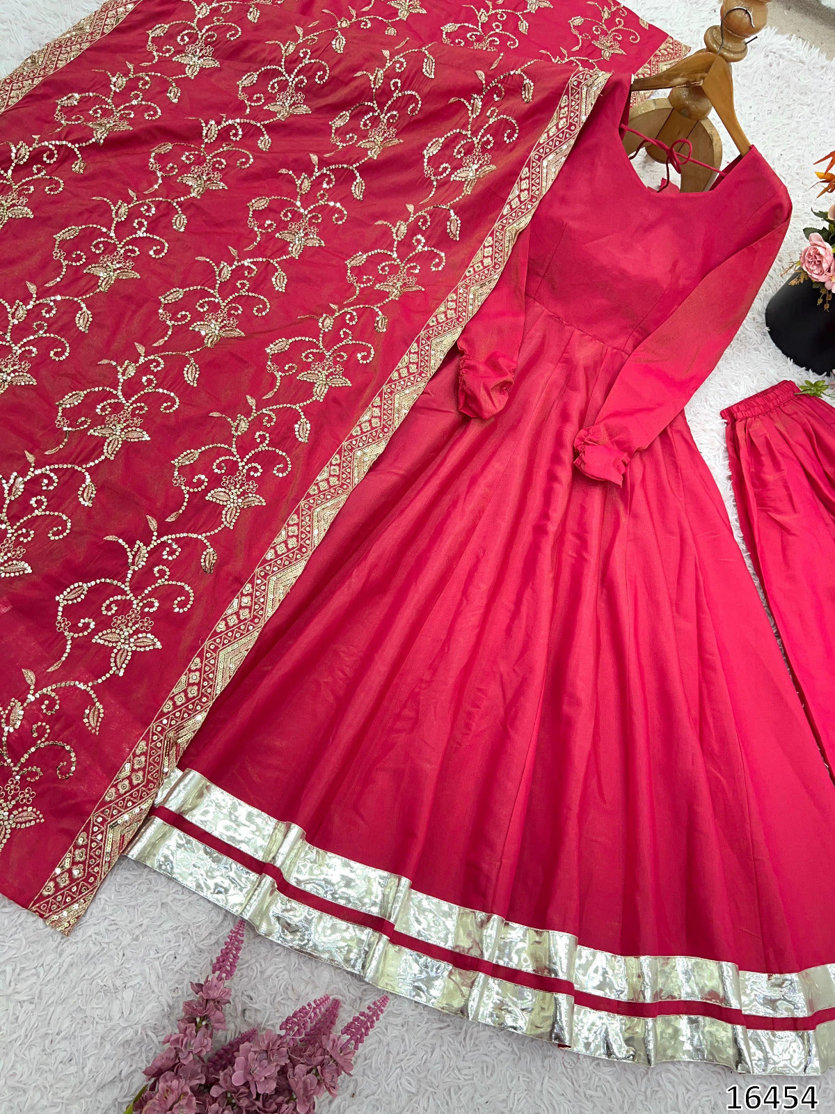 Karwa Chauth Dress: Designer Roman Simmer Silk Embroidered Suit Set with Dupatta