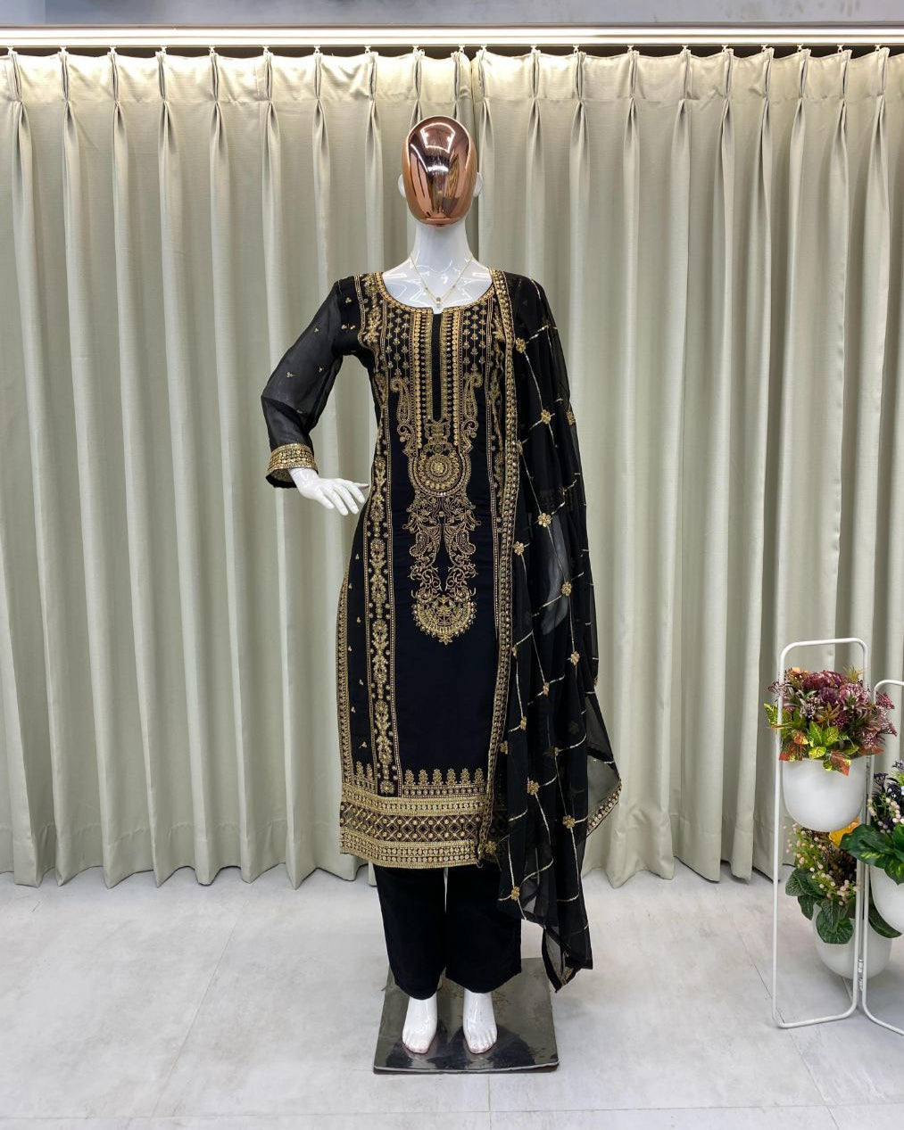 Designer Trending Faux Georgette Embroidered Top, Pant & Dupatta Set