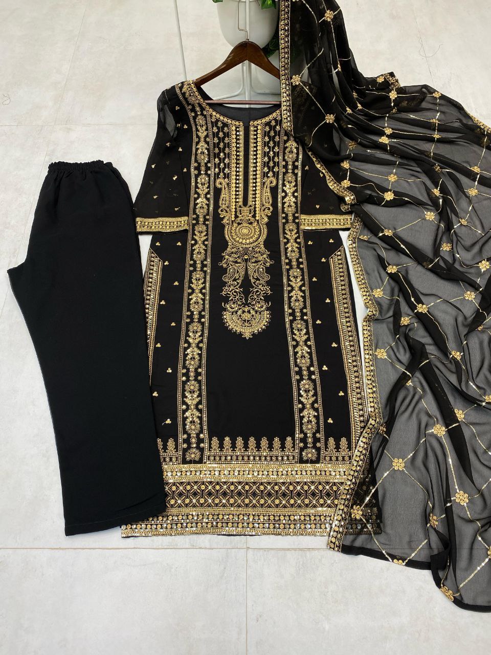 Designer Trending Faux Georgette Embroidered Top, Pant & Dupatta Set