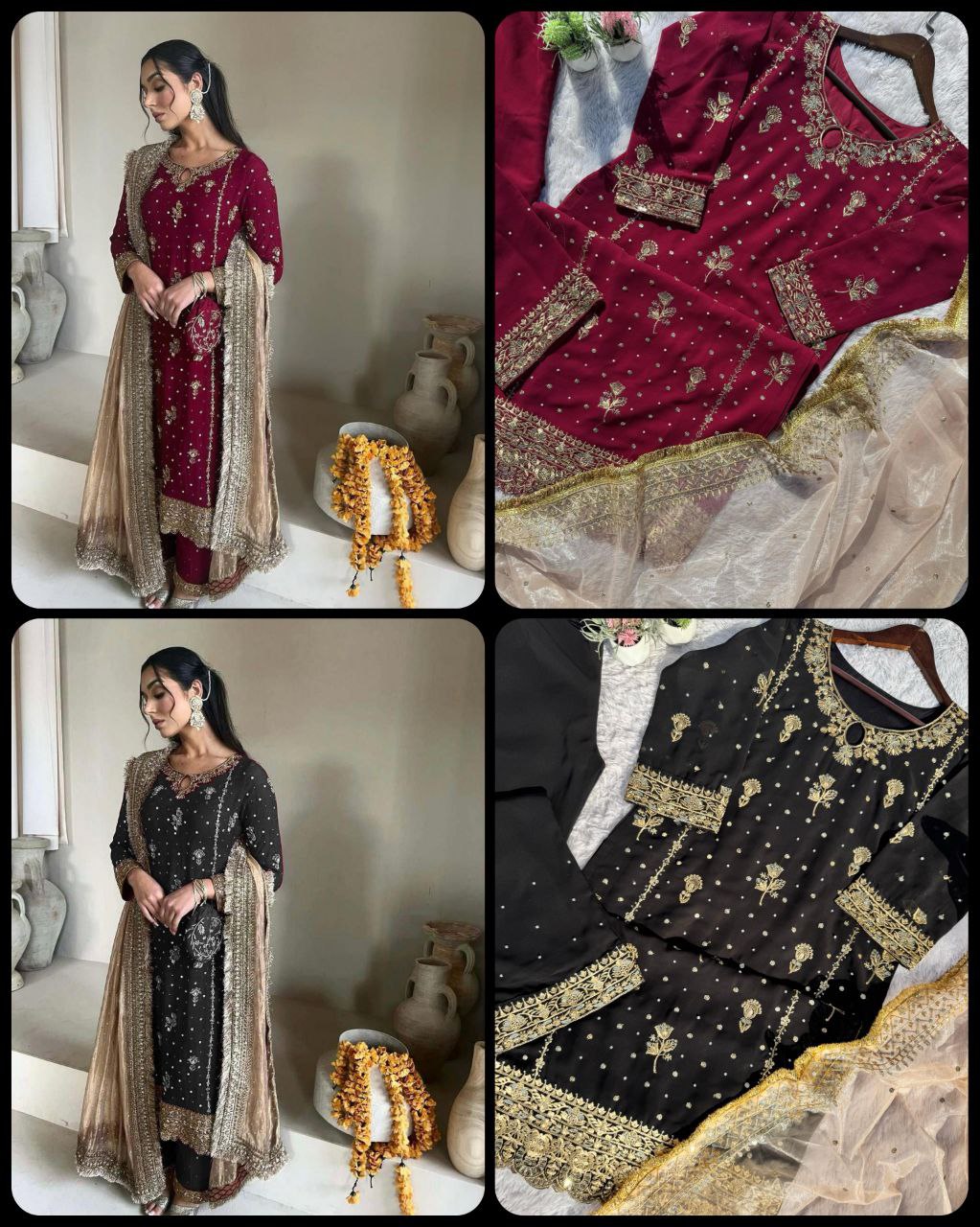 Desirable Fancy Faux Georgette Suit Set with Handmade Moti Work