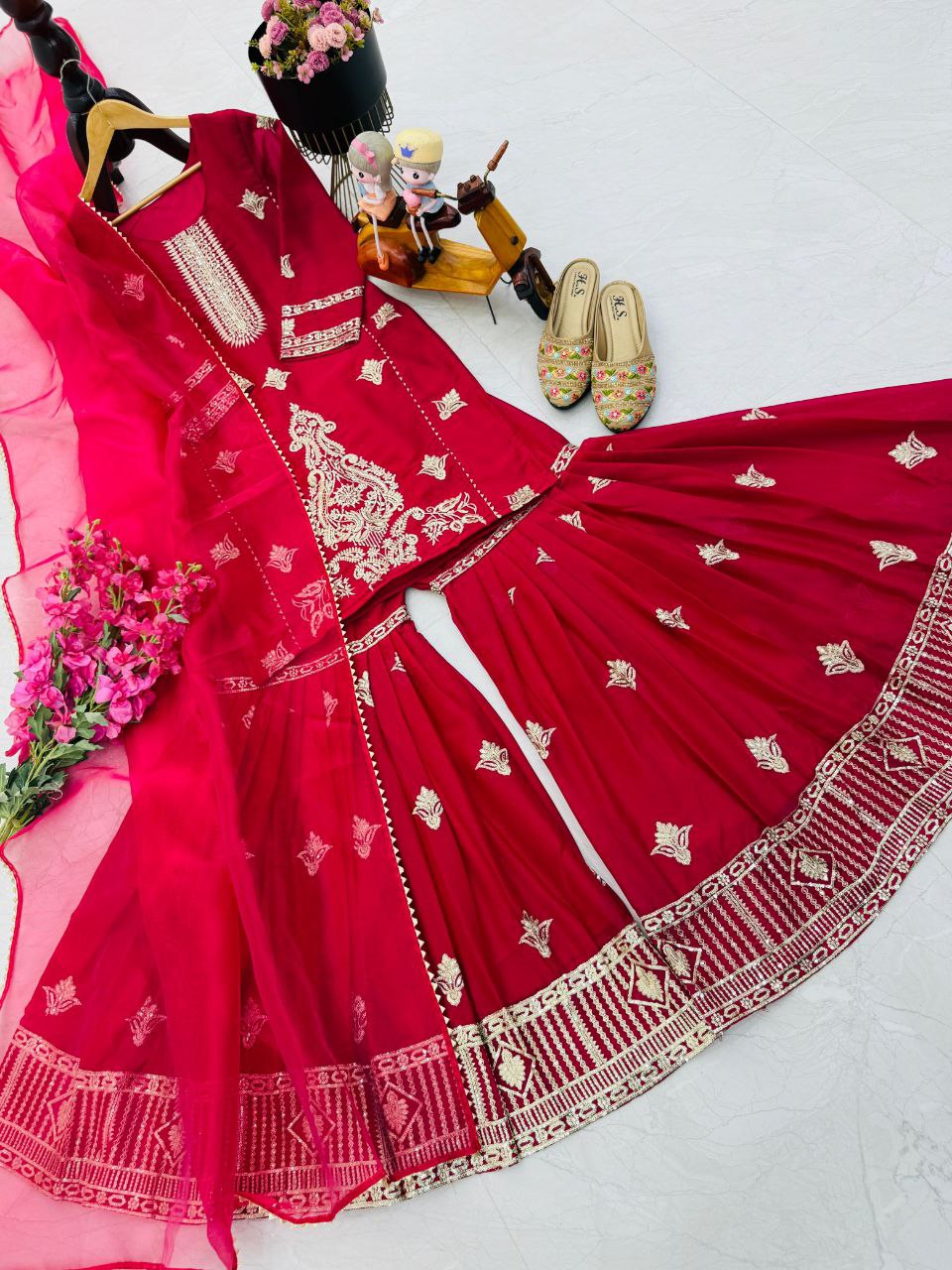 Diamond Georgette Partywear Palazzo Set with Dupatta | Sequin Embroidery | Fully Stitched