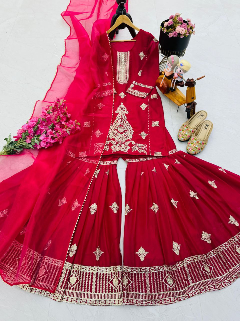 Diamond Georgette Partywear Palazzo Set with Dupatta | Sequin Embroidery | Fully Stitched