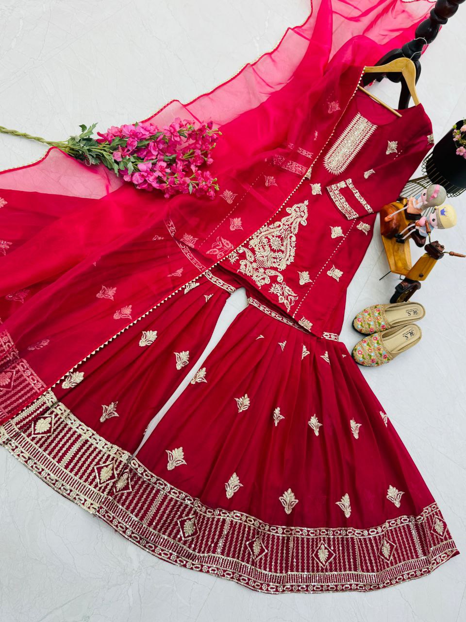 Diamond Georgette Partywear Palazzo Set with Dupatta | Sequin Embroidery | Fully Stitched