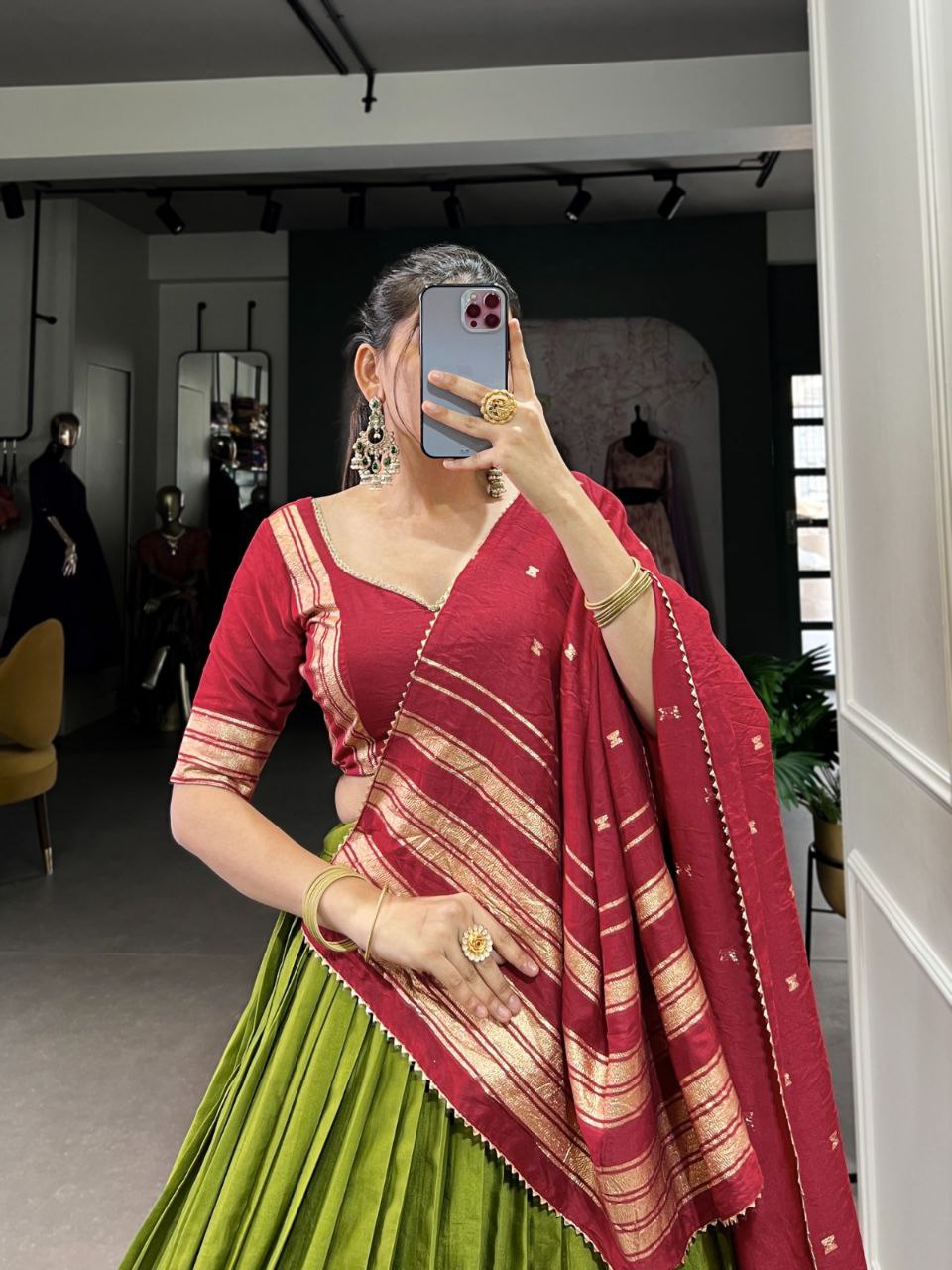 Elegant Chanderi Lehenga Choli Set with Zari Weaving Work