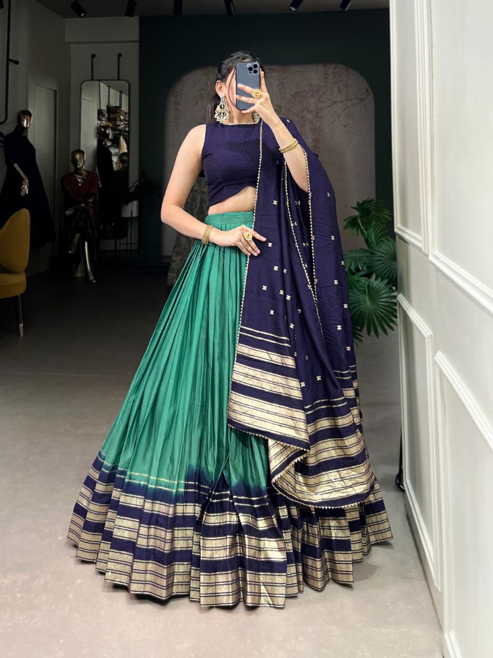 Elegant Chanderi Lehenga Choli Set with Zari Weaving Work