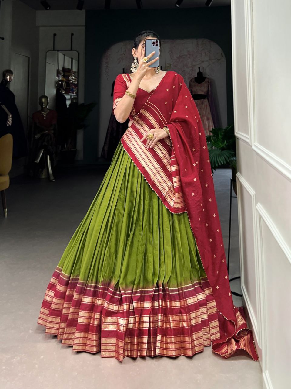 Elegant Chanderi Lehenga Choli Set with Zari Weaving Work