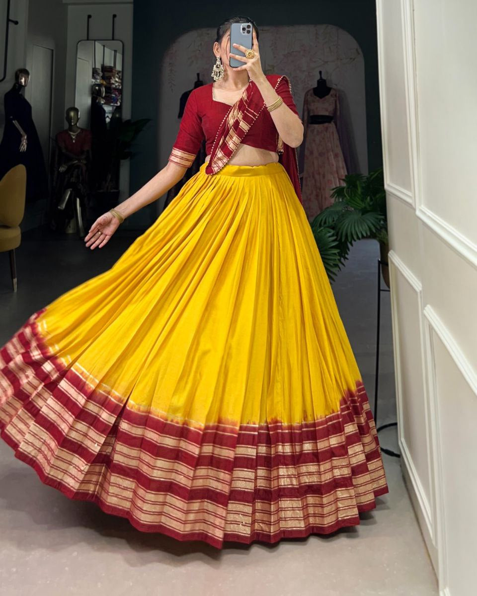 Elegant Chanderi Lehenga Choli Set with Zari Weaving Work