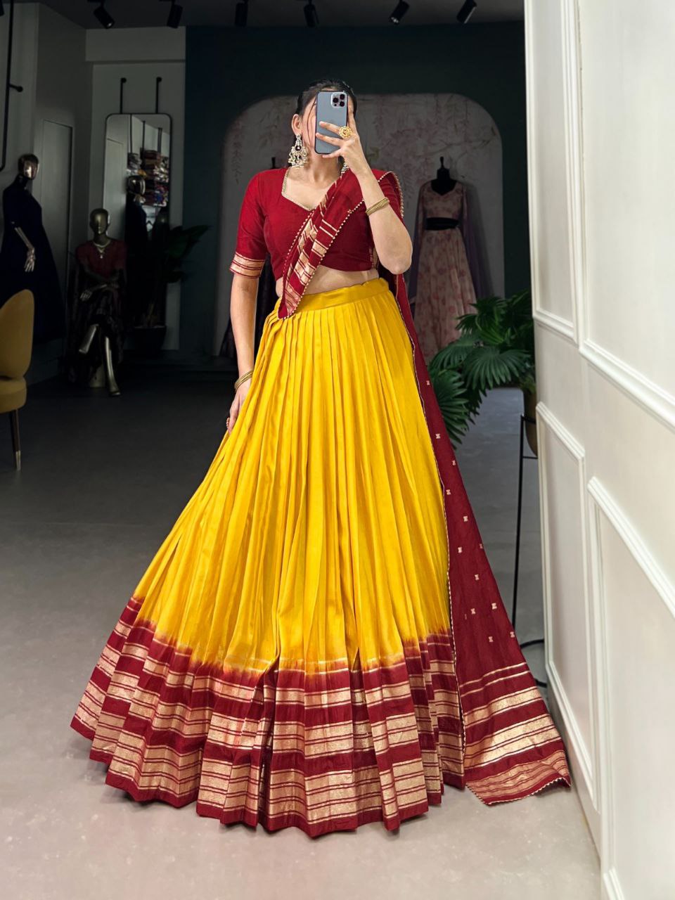 Elegant Chanderi Lehenga Choli Set with Zari Weaving Work