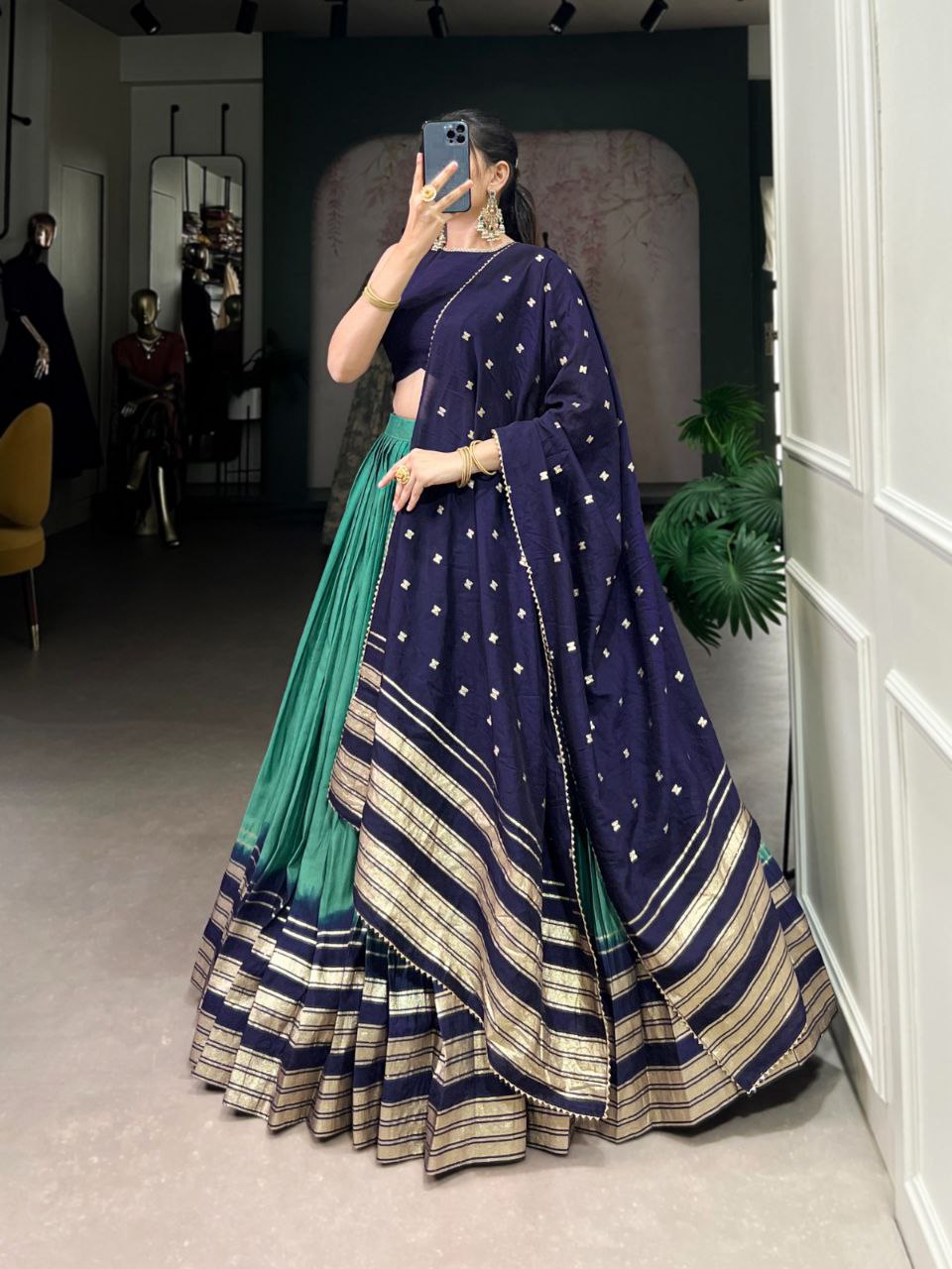 Elegant Chanderi Lehenga Choli Set with Zari Weaving Work