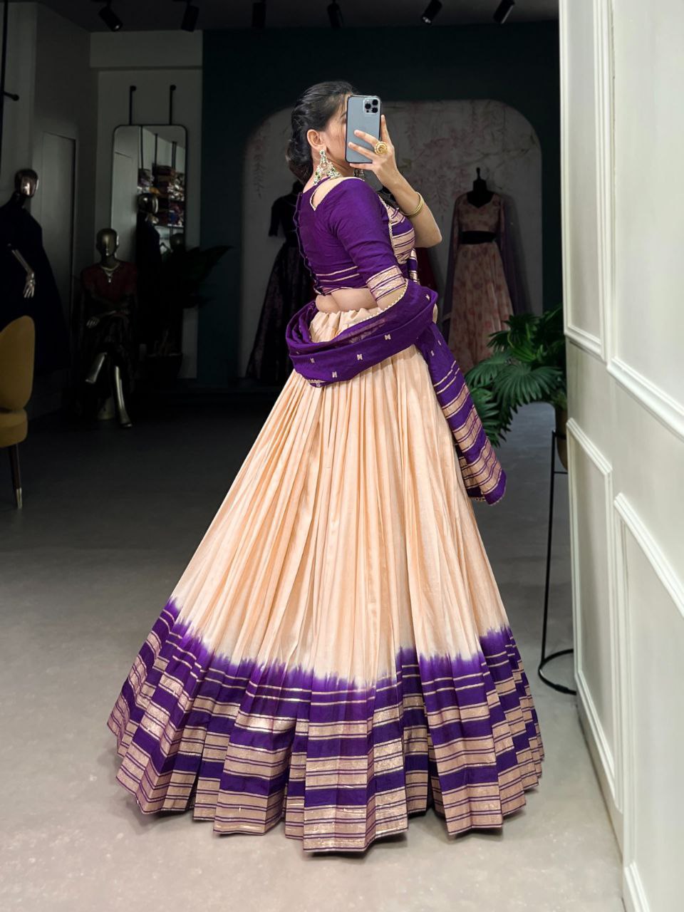 Elegant Chanderi Lehenga Choli Set with Zari Weaving Work