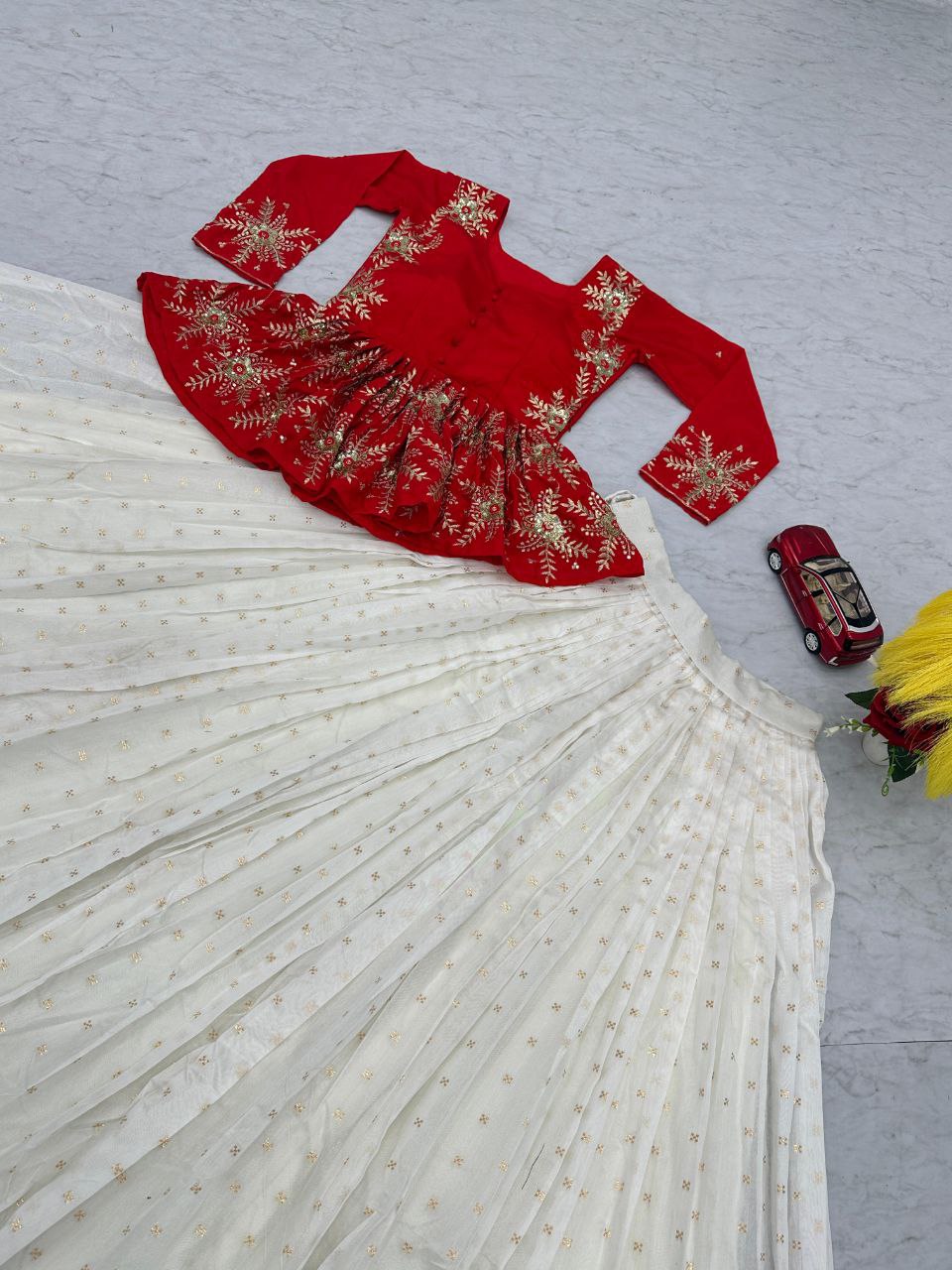 Elegant Chinon Crop Top & Jacquard Lehenga β A Timeless Statement
