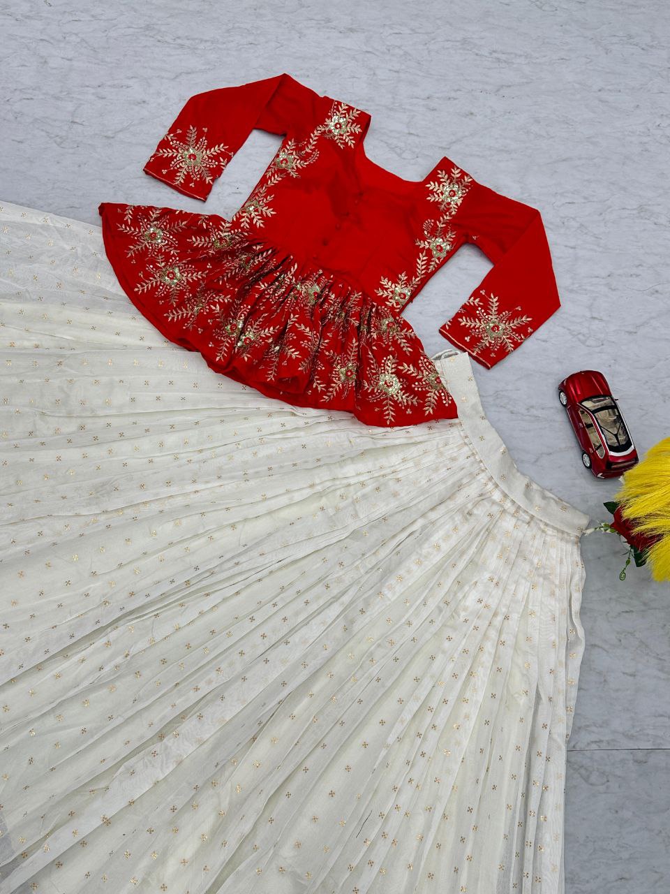 Elegant Chinon Crop Top & Jacquard Lehenga β A Timeless Statement