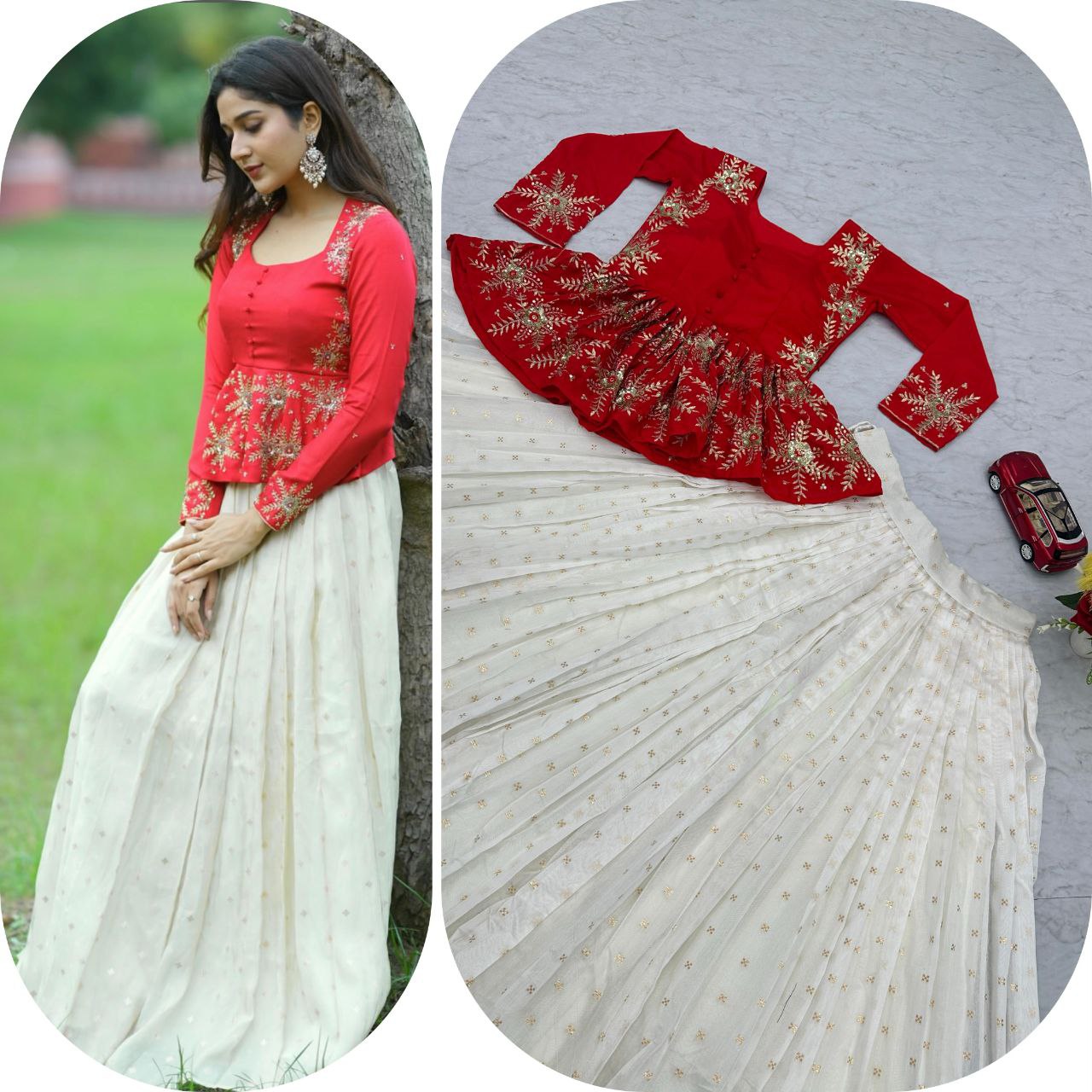Elegant Chinon Crop Top & Jacquard Lehenga – A Timeless Statement