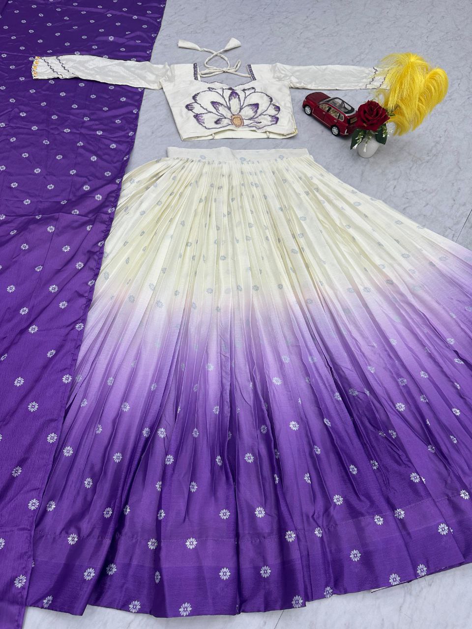 Elegant Chinon Lehenga Choli with Real Handwork & Digital Print Dupatta