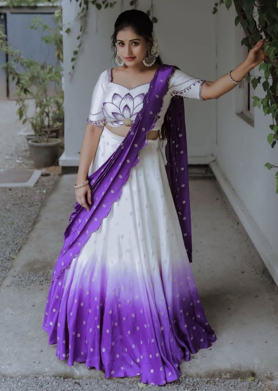 Elegant Chinon Lehenga Choli with Real Handwork & Digital Print Dupatta