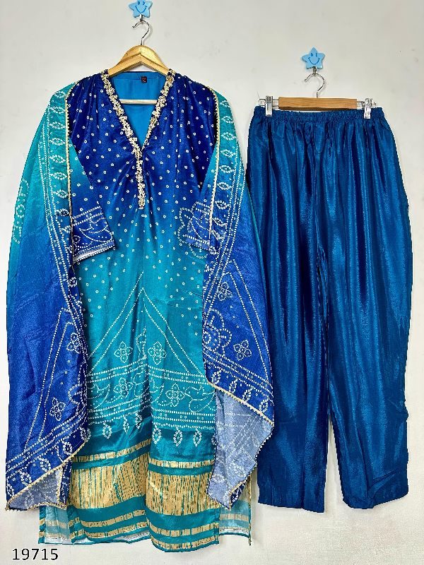 Elegant Chinon Silk Festive Wear Set β Kurti, Pant & Dupatta