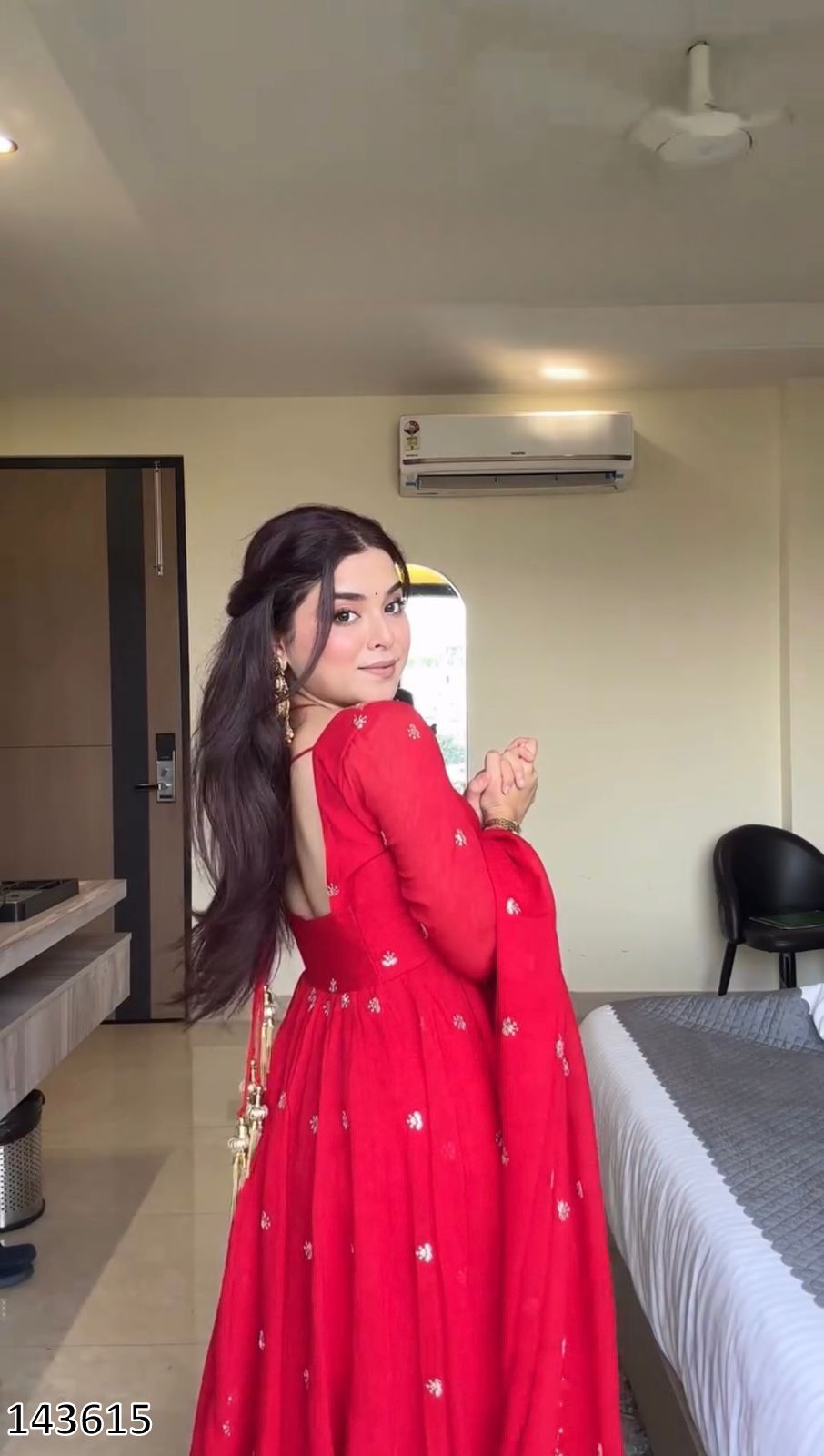 Karwa Chauth Special Red Anarkali Suit Set | 3-Piece Ethnic Party Wear Dress with Pant & Dupatta