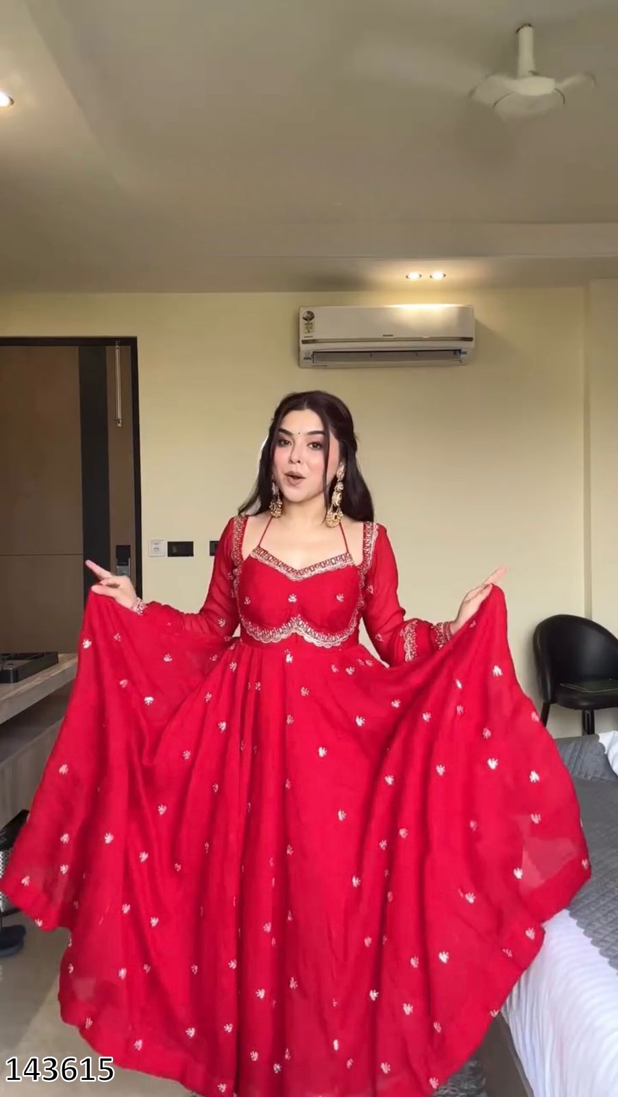 Karwa Chauth Special Red Anarkali Suit Set | 3-Piece Ethnic Party Wear Dress with Pant & Dupatta