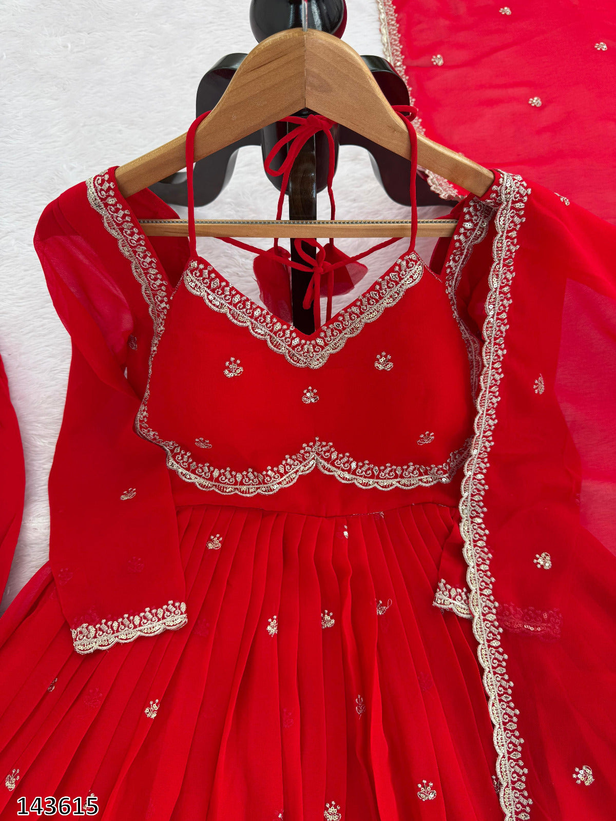 Karwa Chauth Special Red Anarkali Suit Set | 3-Piece Ethnic Party Wear Dress with Pant & Dupatta