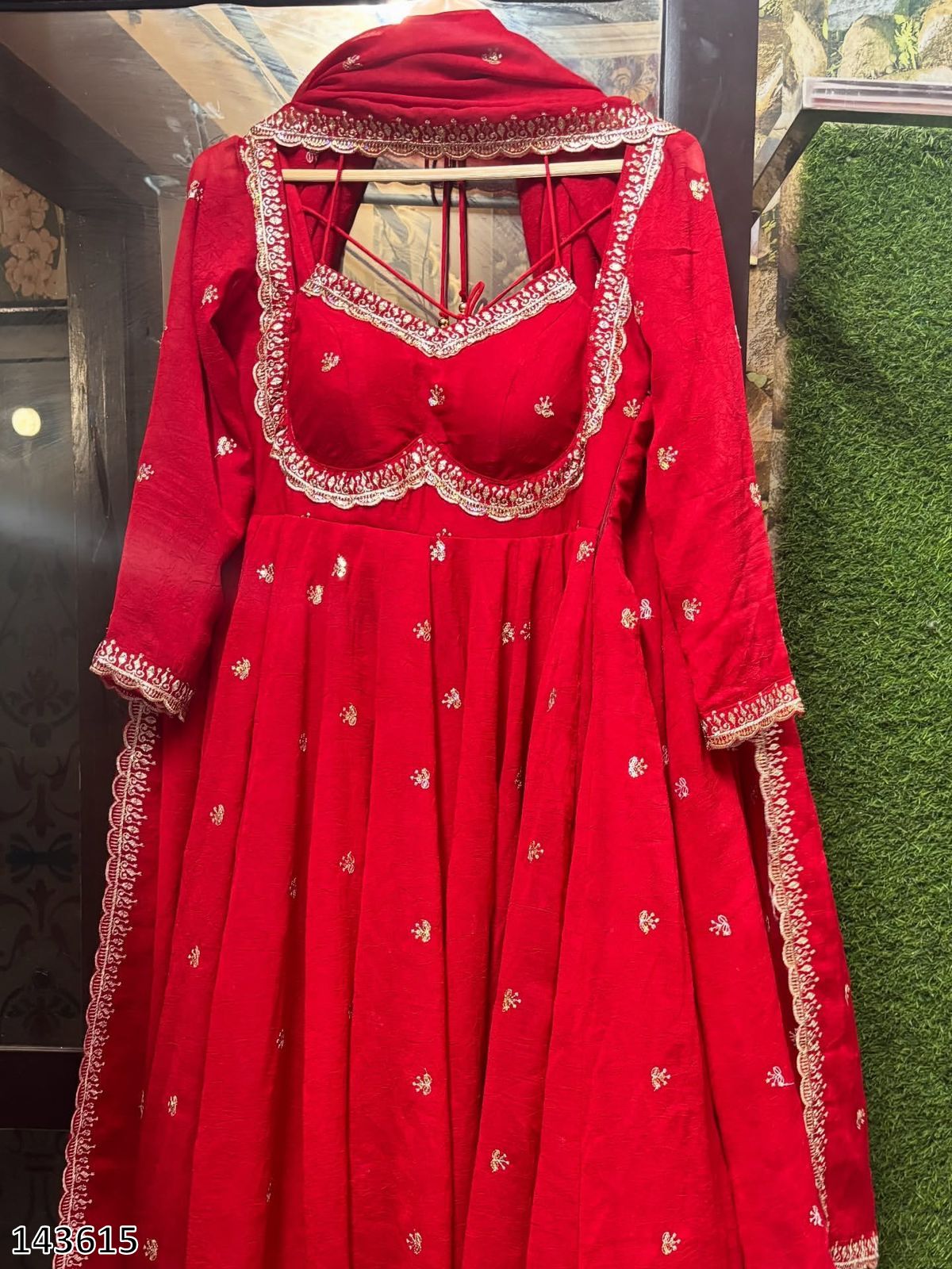 Karwa Chauth Special Red Anarkali Suit Set | 3-Piece Ethnic Party Wear Dress with Pant & Dupatta