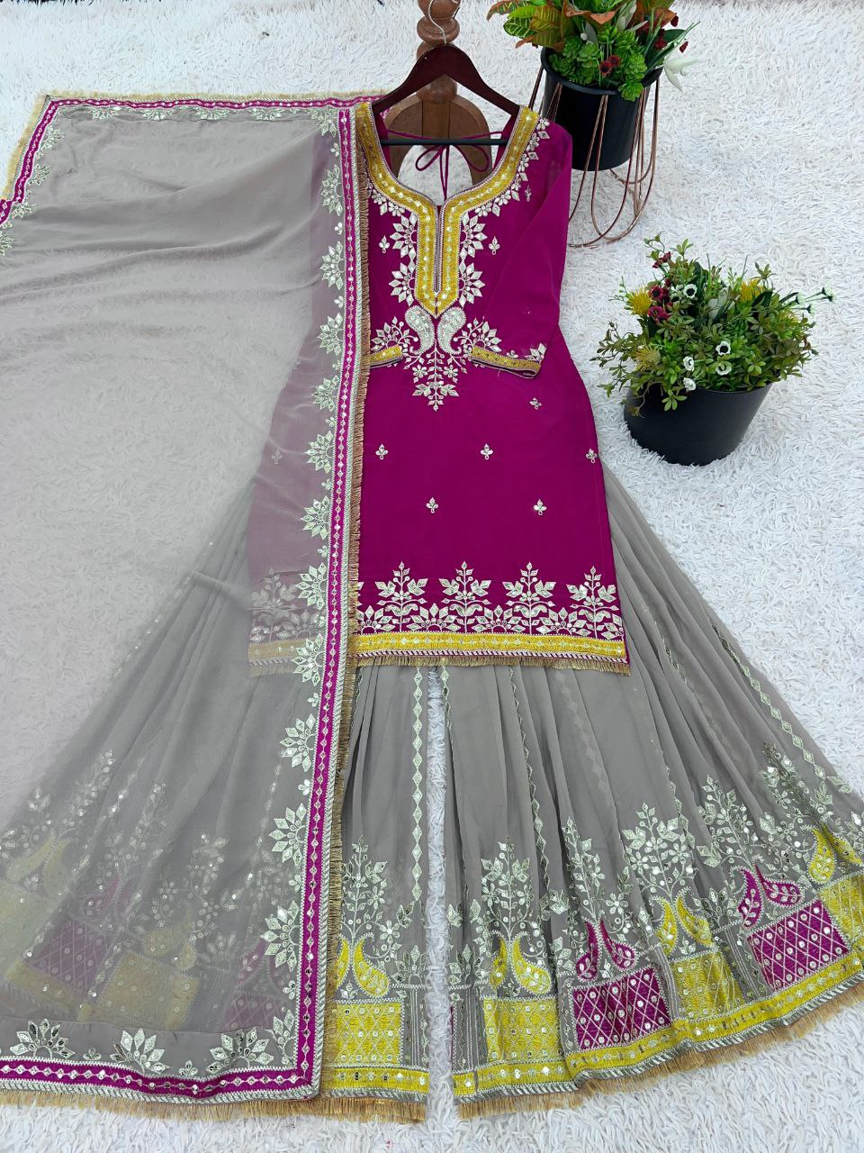 Elegant Faux Georgette Embroidered Sharara Set with Dupatta | Party Wear for Women | Fully Stitched