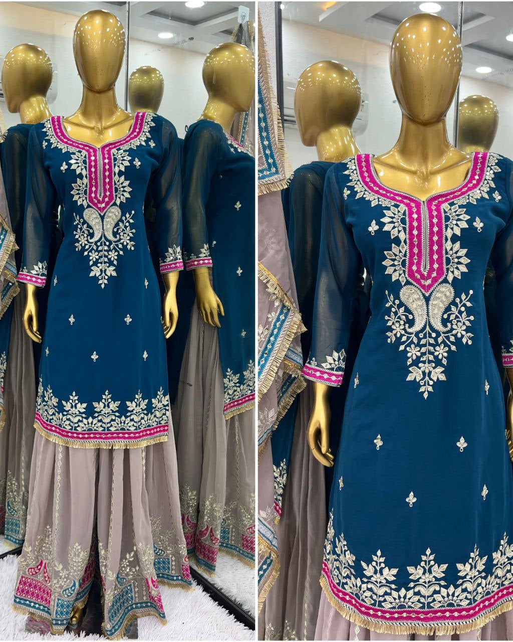 Elegant Faux Georgette Embroidered Sharara Set with Dupatta | Party Wear for Women | Fully Stitched