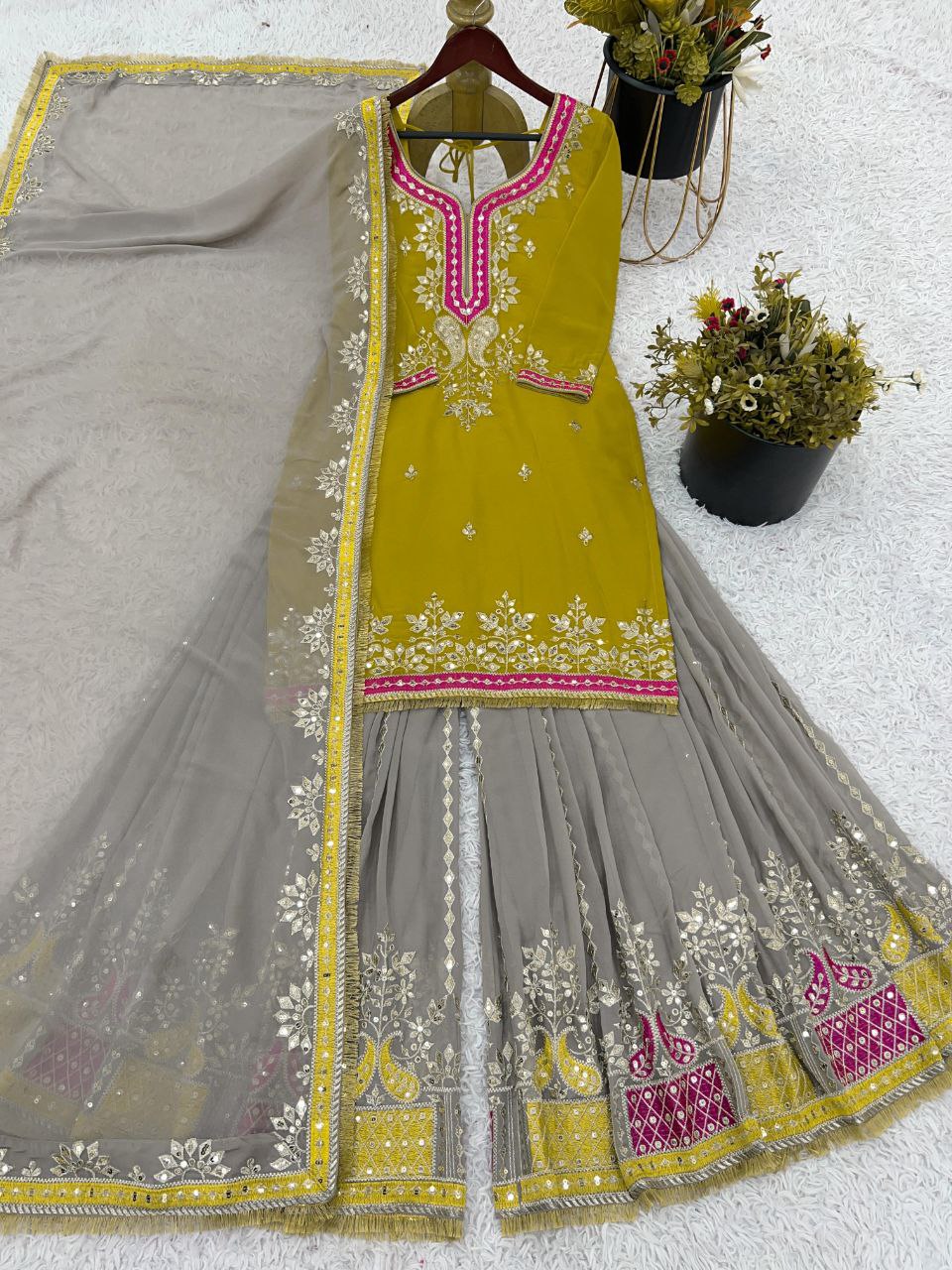 Elegant Faux Georgette Embroidered Sharara Set with Dupatta | Party Wear for Women | Fully Stitched
