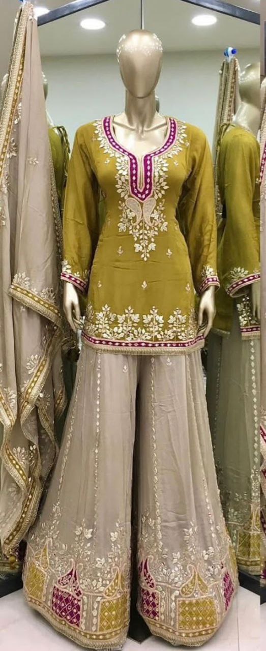 Elegant Faux Georgette Embroidered Sharara Set with Dupatta | Party Wear for Women | Fully Stitched