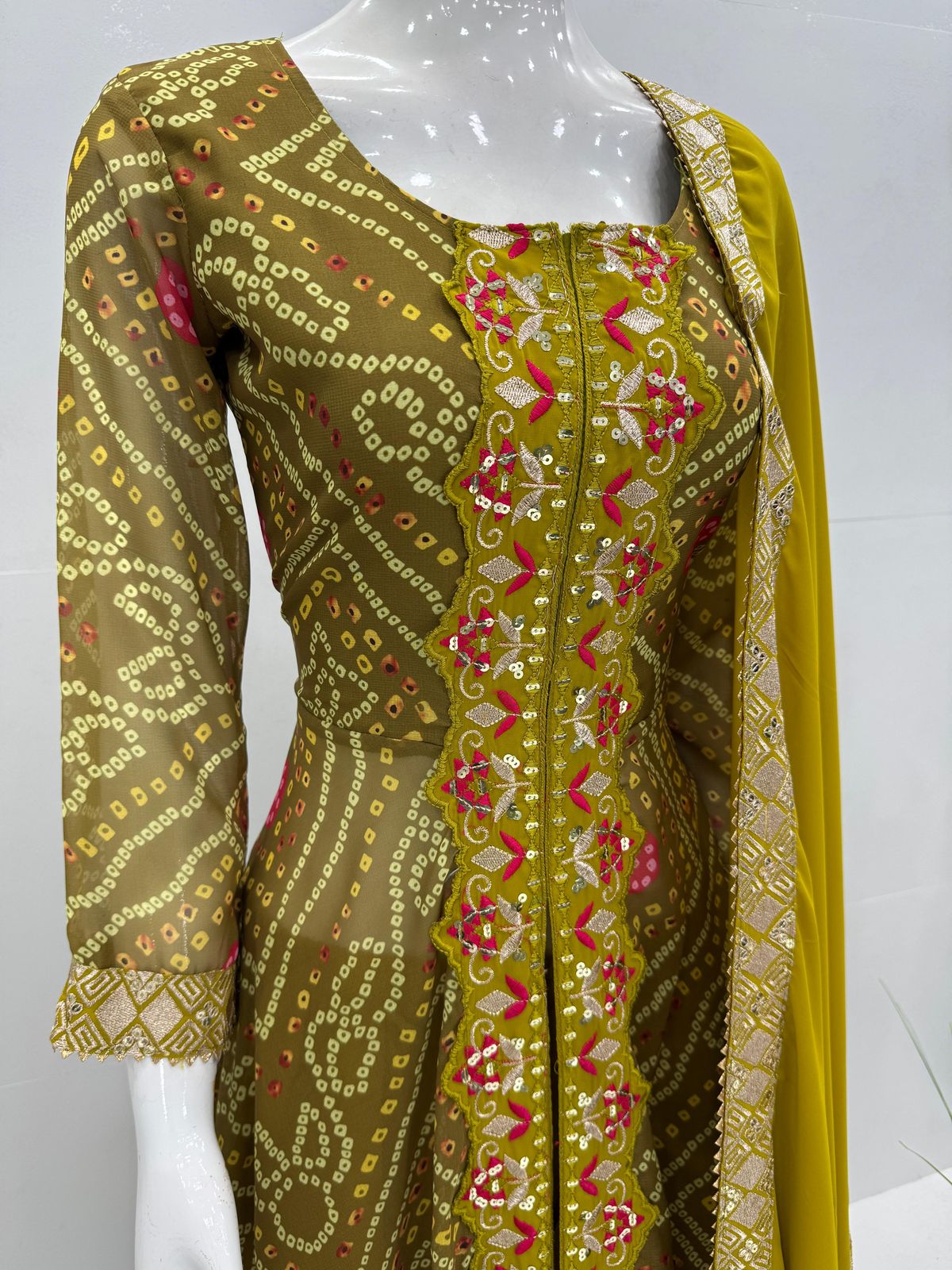 Elegant Faux Georgette Fancy Cut Top & Plazzo Suit Set with Embroidery & Sequins Work