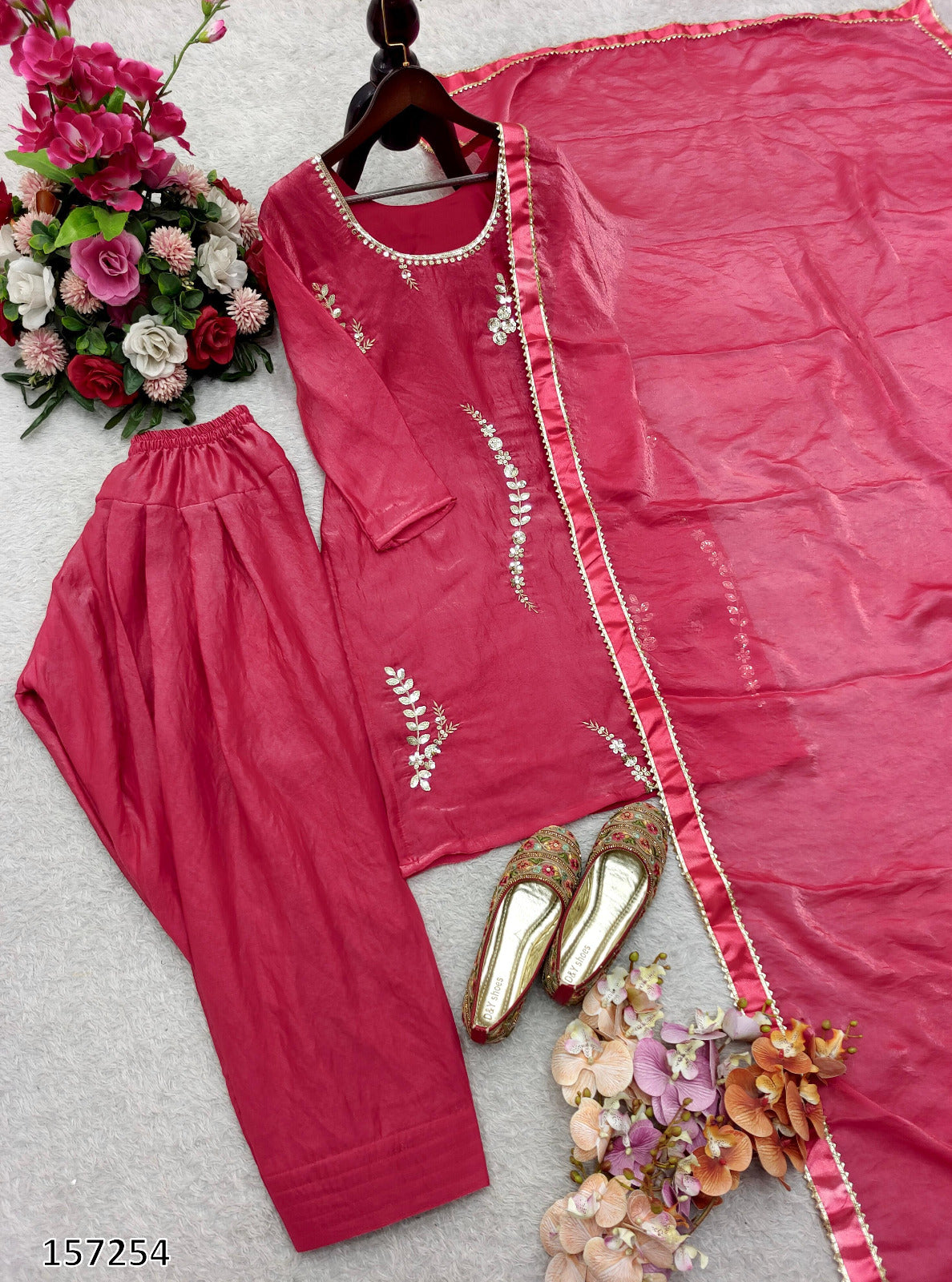 Elegant Fendy Silk Embroidered Farshi Suit with Dupatta – Premium Party Wear