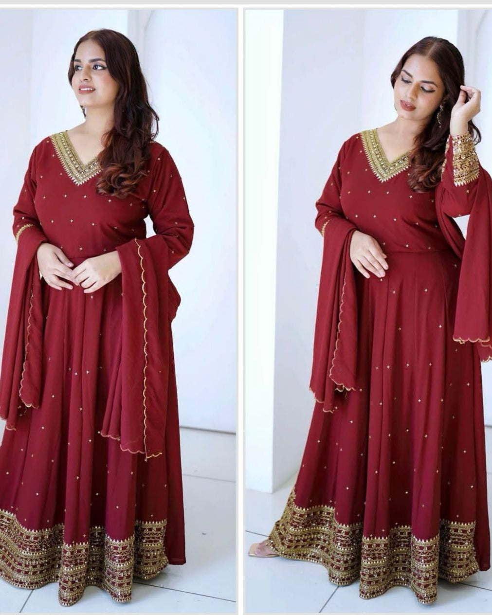 Elegant Fox Georgette Gown & Pant Dupatta Set – Fully Stitched & Ready to Wear