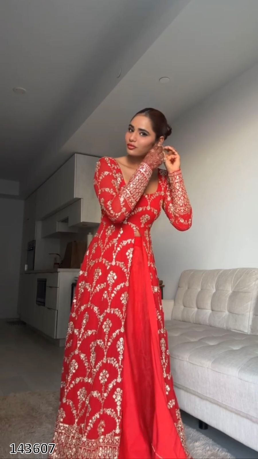 Red Gown Suit Dress For Karwa Chauth: Elegant Fox Georgette Party Wear Suit with Thread & Sequence Work