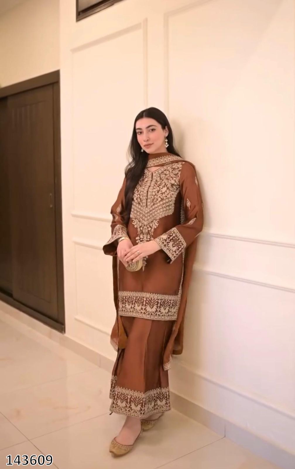 Elegant Natural Crepe Party Wear Suit Set – Chinestich Work with Dupatta