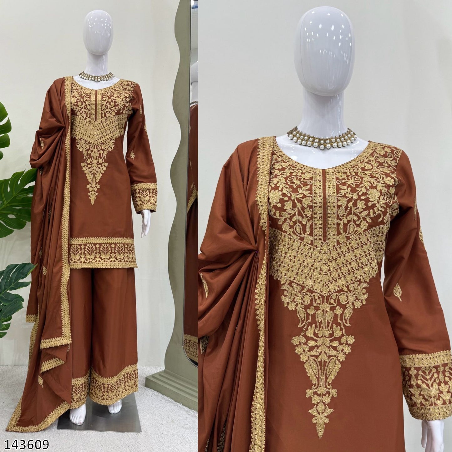 Elegant Natural Crepe Party Wear Suit Set – Chinestich Work with Dupatta