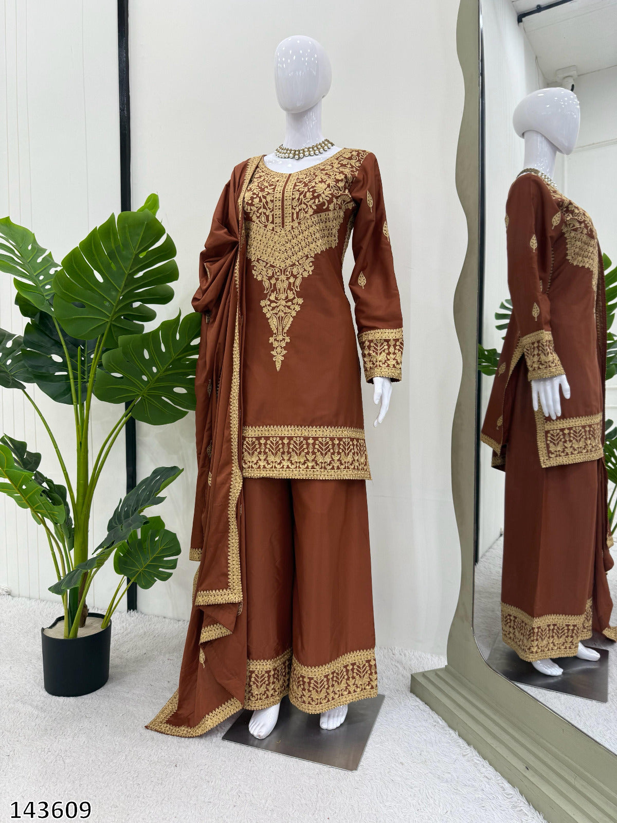 Elegant Natural Crepe Party Wear Suit Set – Chinestich Work with Dupatta