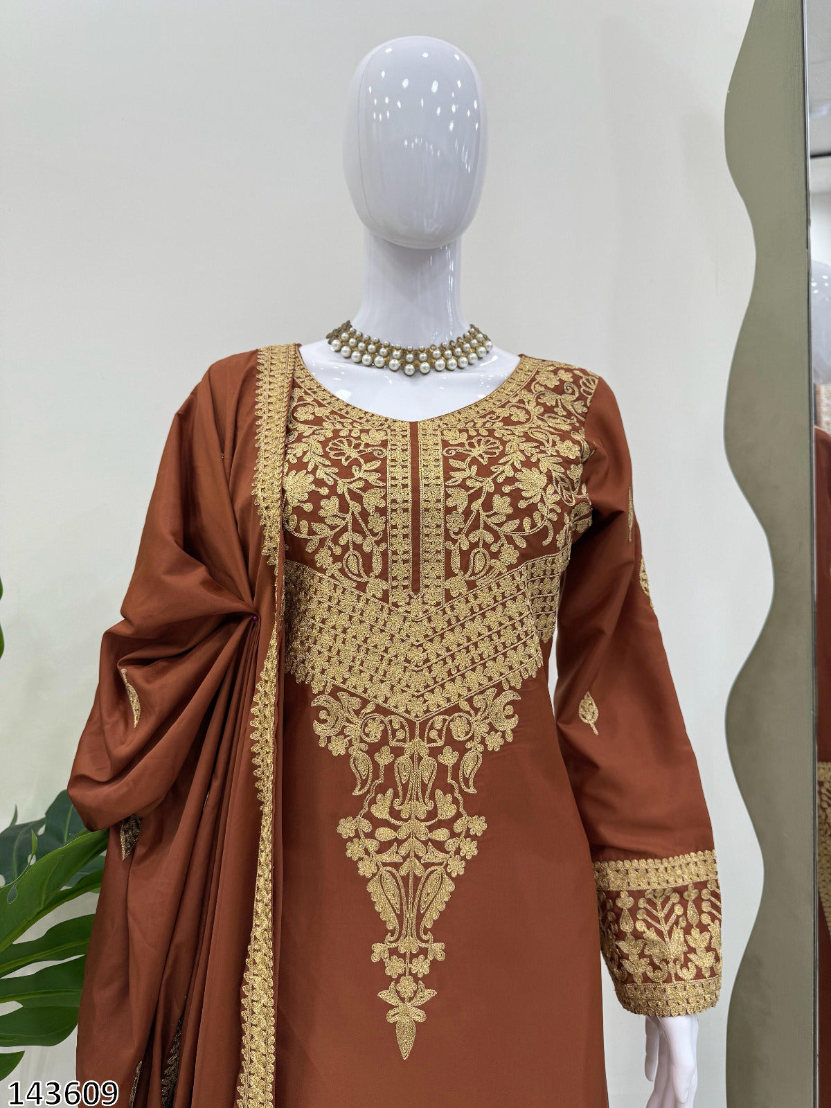 Elegant Natural Crepe Party Wear Suit Set – Chinestich Work with Dupatta