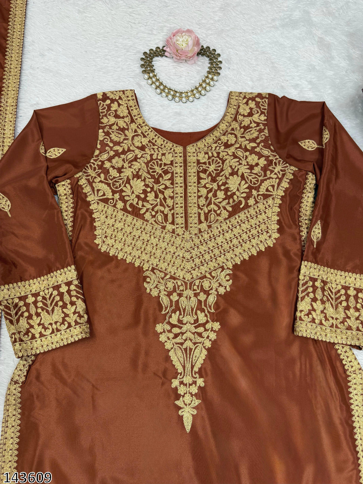 Elegant Natural Crepe Party Wear Suit Set – Chinestich Work with Dupatta