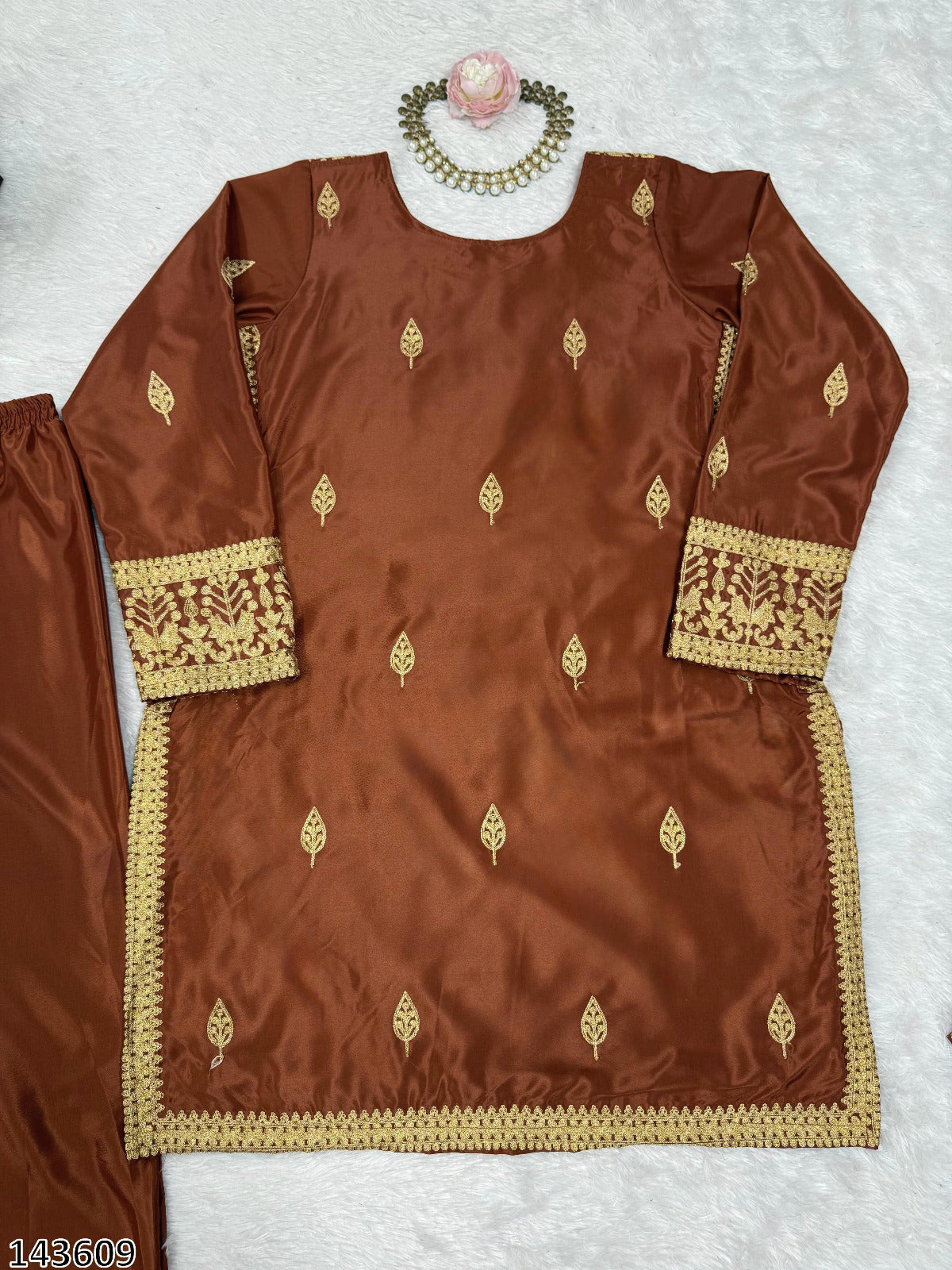 Elegant Natural Crepe Party Wear Suit Set – Chinestich Work with Dupatta