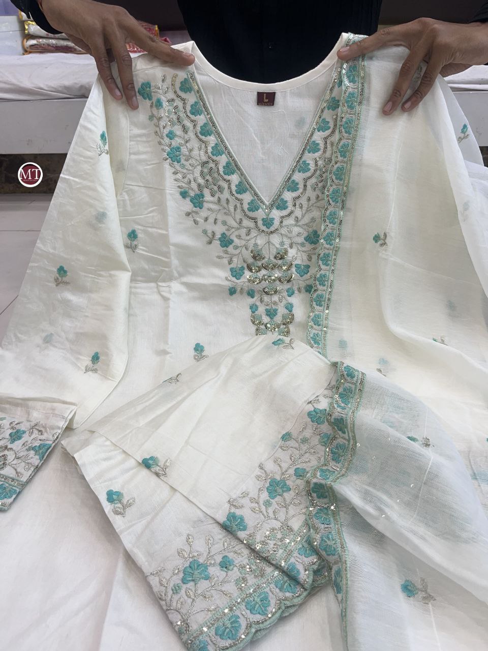 Elegant Pakistani White Bul Bul Suit Set with Embroidery & Sharara